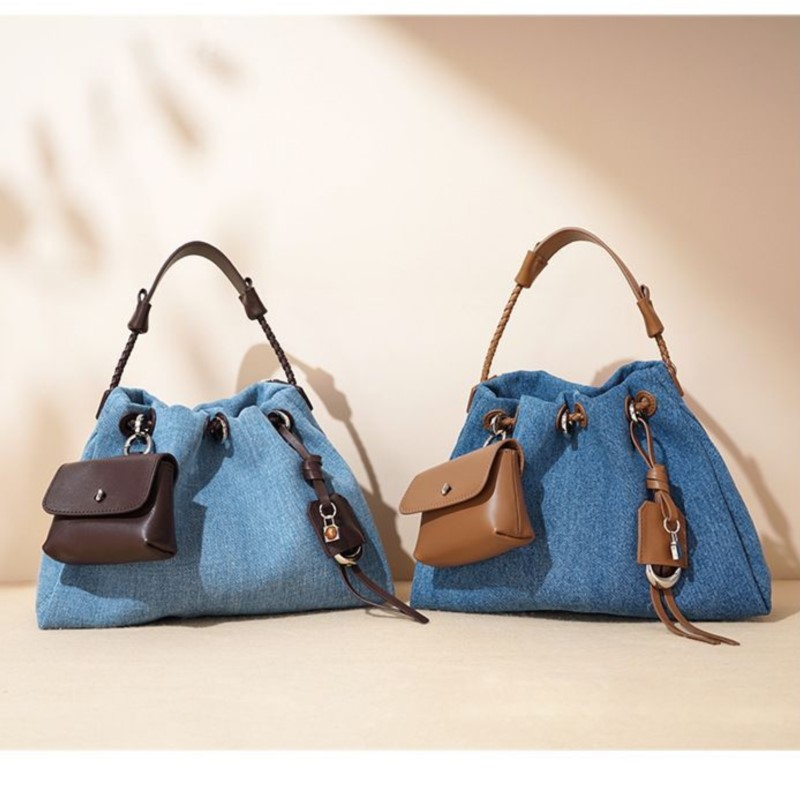 Luxury Bags Denim - JIAERDI High Street Denim Bucket Bag